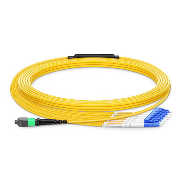 MTP®-12 Hybrid Trunk Cable, 24-144 Fibers, Single Mode (OS2), 0.35dB Max, Braided Tubing, Yellow