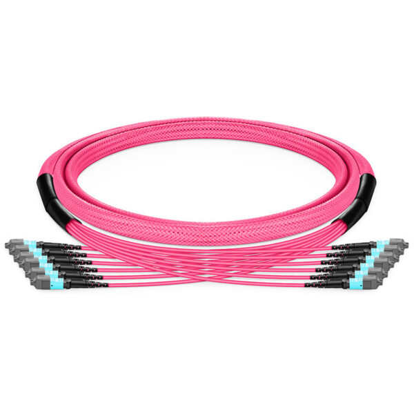MTP®-12 Trunk Cable, 24-288 Fibers, Multimode (OM4), Braided Tubing, Magenta