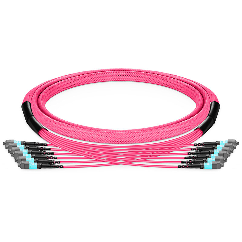 MTP®-12 Trunk Cable, 24-288 Fibers, Multimode (OM4), Braided Tubing, Magenta