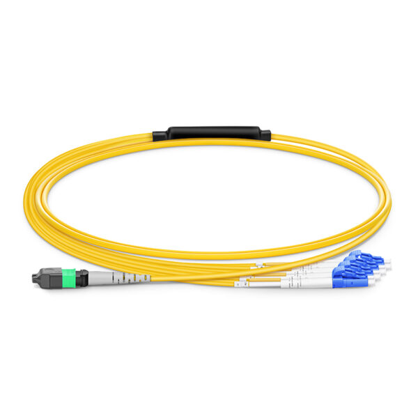 MTP® Harness, MTP®-8 APC (Female) to 4 LC UPC Duplex, 8 Fibers, Single Mode (OS2), Plenum (OFNP), 0.35dB Max, Type B, Yellow