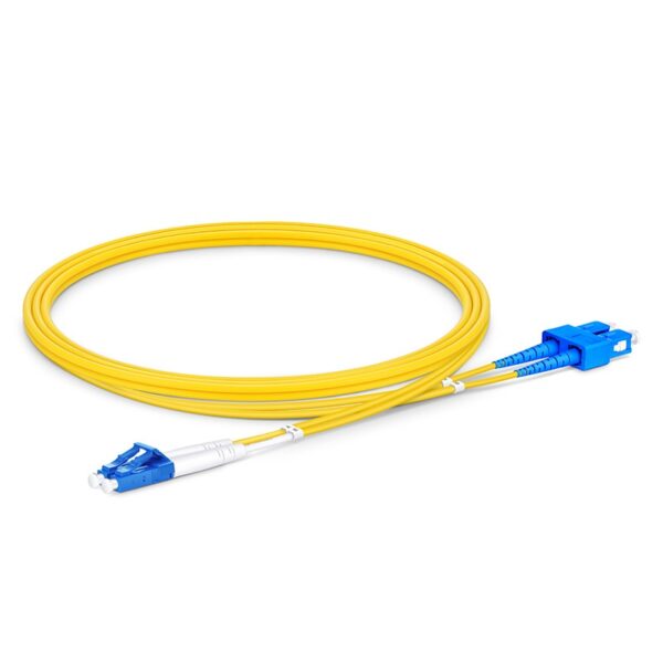 LC UPC to SC UPC, Duplex, 2 Fibers, Single Mode (OS2), Riser (OFNR), 2.0mm, Tight-Buffered, Yellow - Image 2