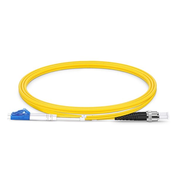 LC UPC to ST UPC, Duplex, 2 Fibers, Single Mode (OS2), Riser (OFNR), 2.0mm, Tight-Buffered, Yellow
