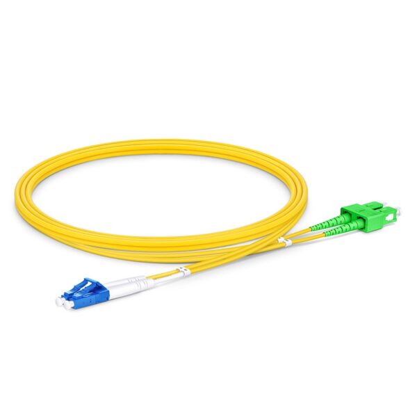 LC UPC to SC APC, Duplex, 2 Fibers, Single Mode (OS2), Riser (OFNR), 2.0mm, Tight-Buffered, Yellow - Image 2