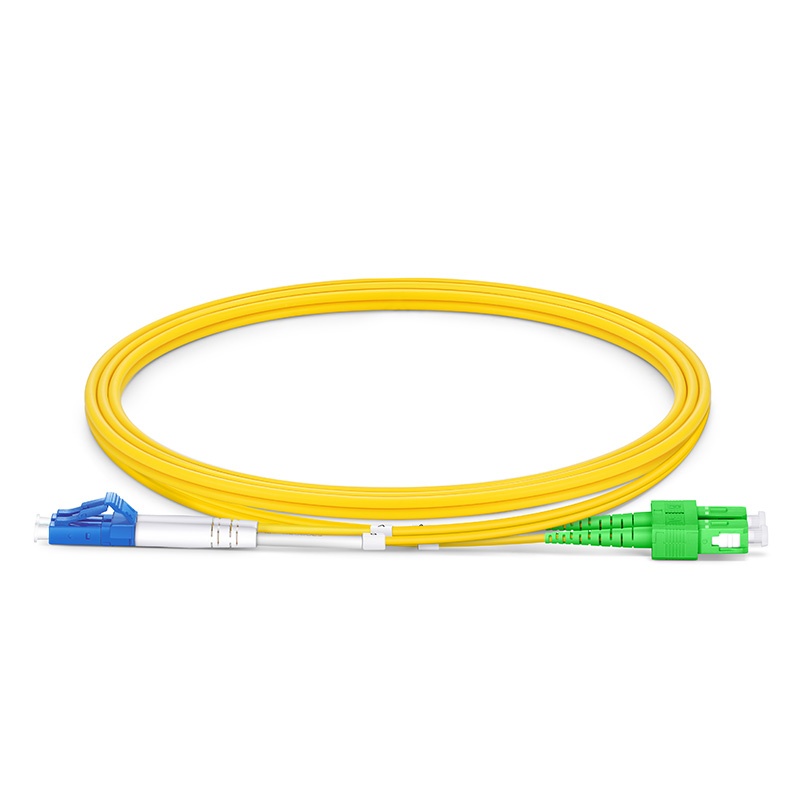 LC UPC to SC APC, Duplex, 2 Fibers, Single Mode (OS2), Riser (OFNR), 2.0mm, Tight-Buffered, Yellow
