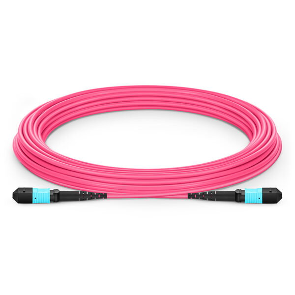 Customized MTP®-24 Trunk Cable, 48-192 Fibers, Multimode (OM4), 0.35dB Max, Braided Tubing, Magenta (Copy)