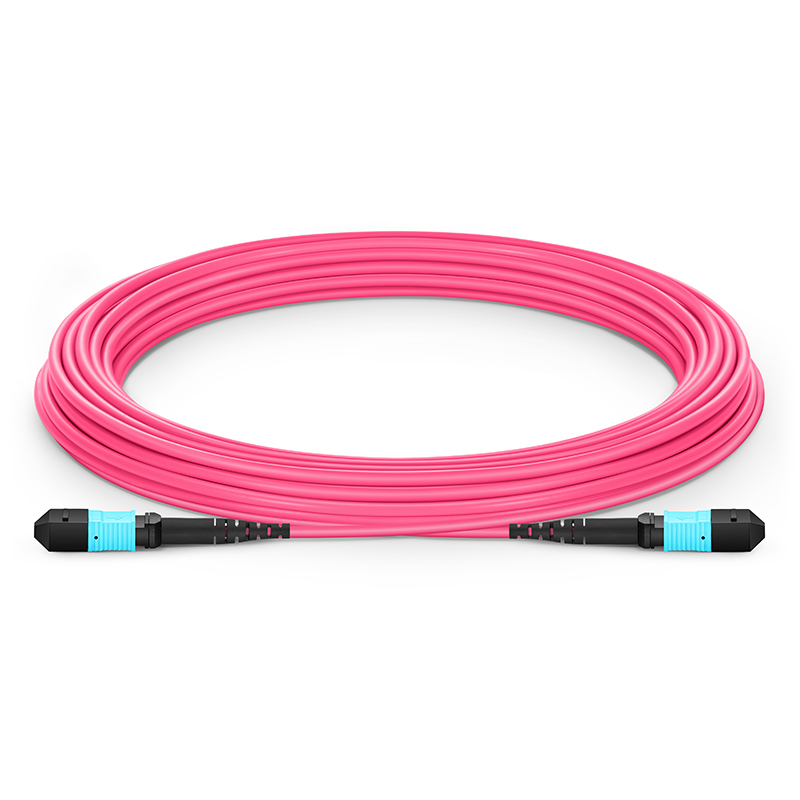 Customized MTP®-24 Trunk Cable, 48-192 Fibers, Multimode (OM4), 0.35dB Max, Braided Tubing, Magenta (Copy)